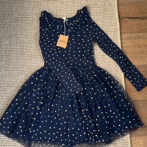 Mini Boden Navy Dress with Gold Star Print NWT 9-10y